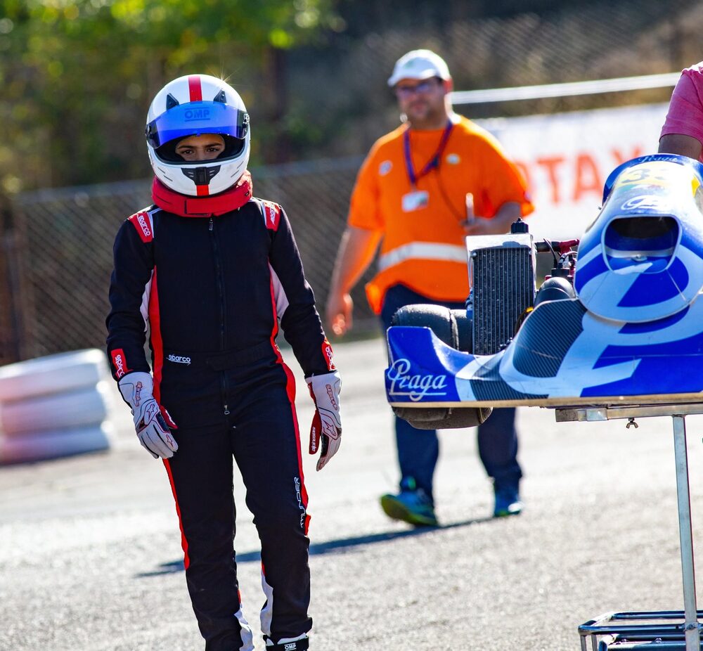 Dimitar Kolev walking to his kart in the paddock